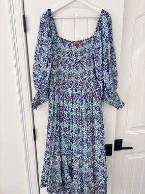 Oliphant Blue and Coral Floral Maxi Dress sz XL - worn once! 100% cotton